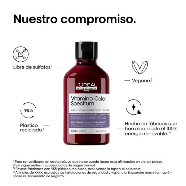 Shampoo Cuidado del Color Neutralizador Violeta Vitamino Color Spectrum 300ml L’Oréal Professionnel - Imagen 3